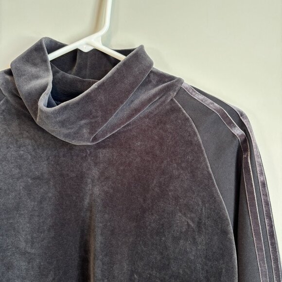 Adidas Women's Size Medium Sweater Velour Mock Neck Cropped Black Loungewear - Picture 5 of 10